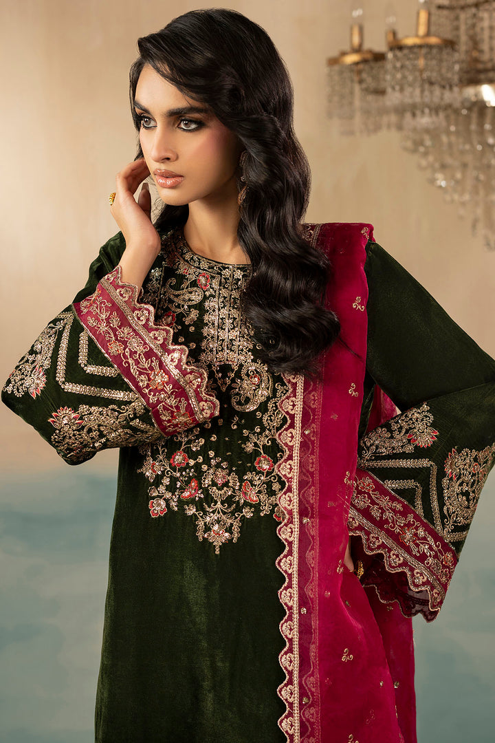 5669-SAGE EMBROIDERED VELVET UNSTITCHED