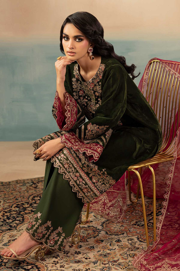 5669-SAGE EMBROIDERED VELVET UNSTITCHED