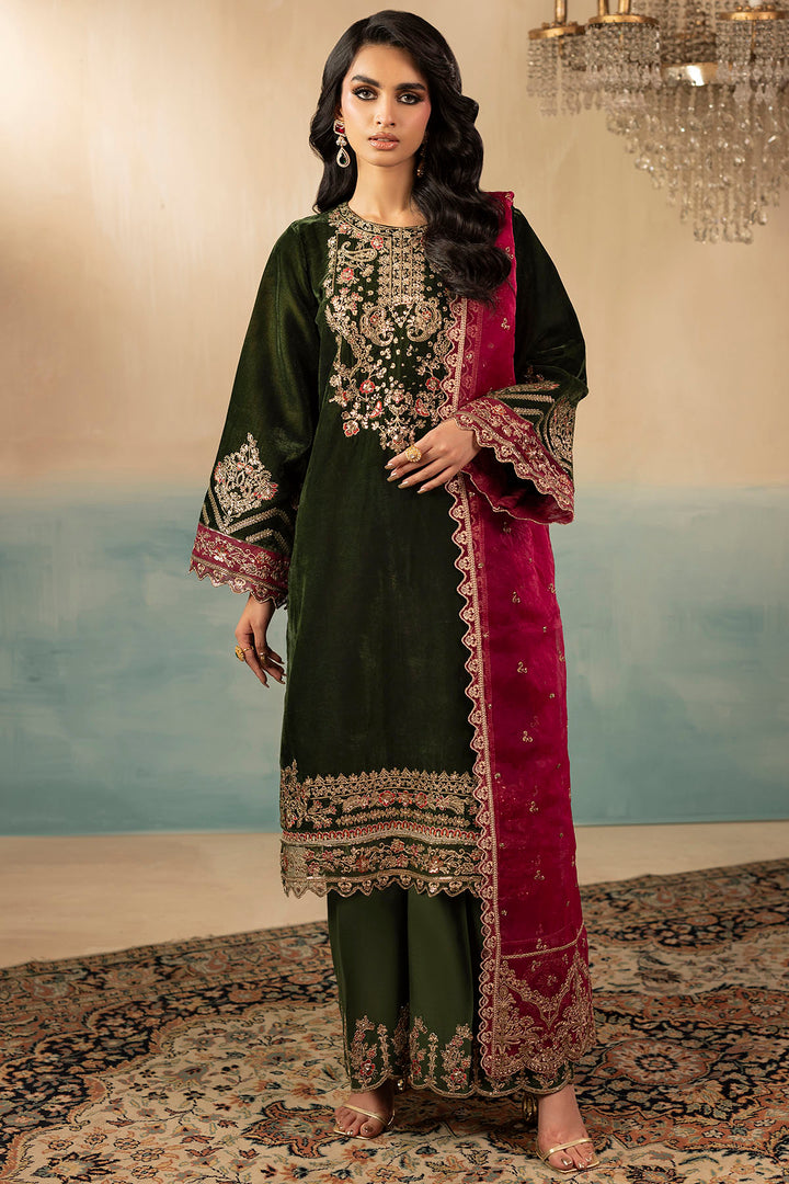 5669-SAGE EMBROIDERED VELVET UNSTITCHED
