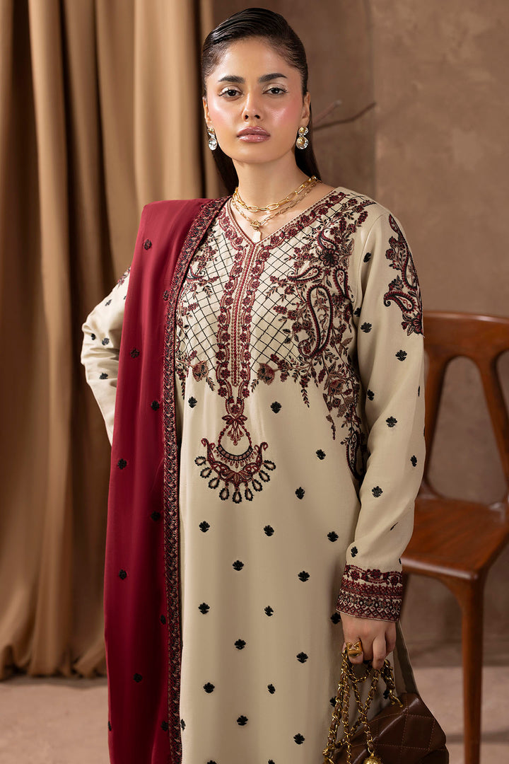 5678-LATTE EMBROIDERED KHADDAR STITCHED