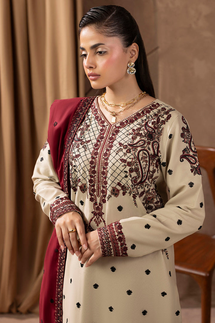 5678-LATTE EMBROIDERED KHADDAR STITCHED