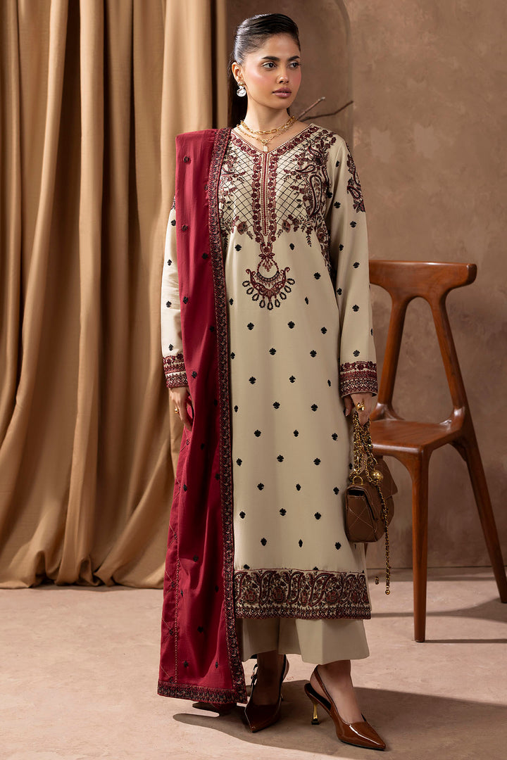 5678-LATTE EMBROIDERED KHADDAR STITCHED
