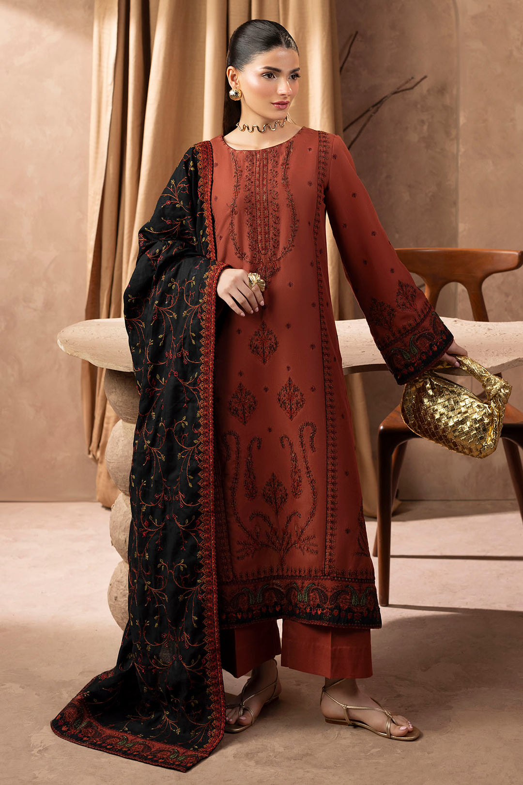 5685-ALYSSA EMBROIDERED KHADDAR STITCHED