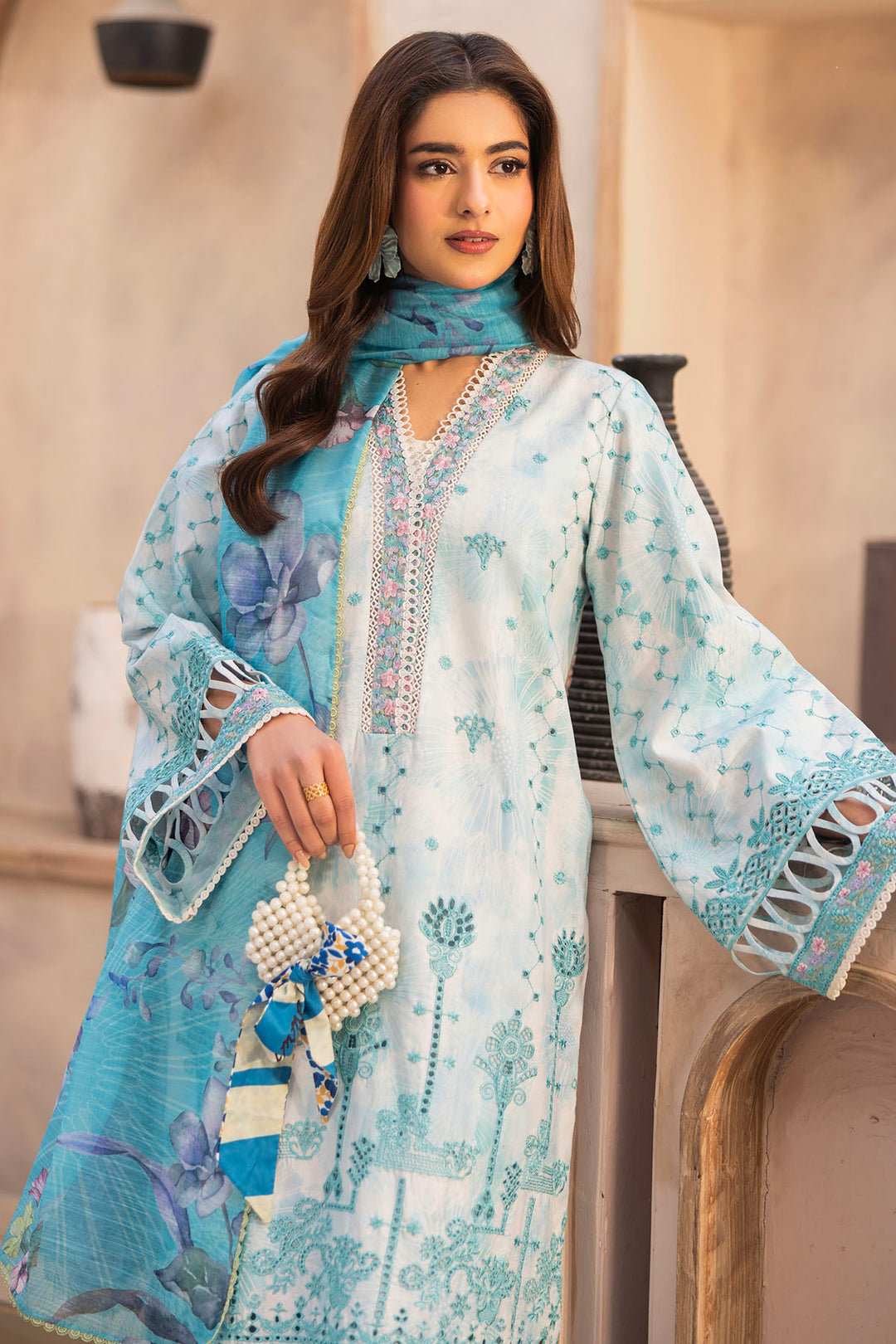 5733-SKY FALL EMBROIDERED LAWN STITCHED