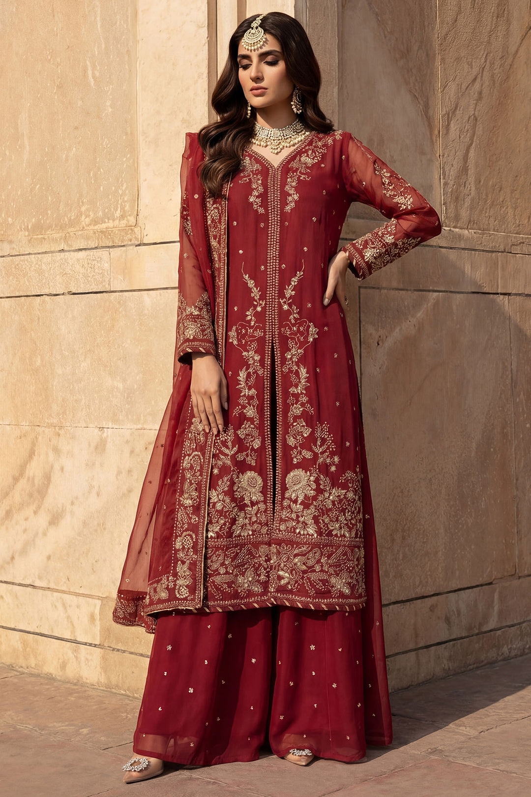 5740-AYRA EMBROIDERED CRINKLE CHIFFON STITCHED