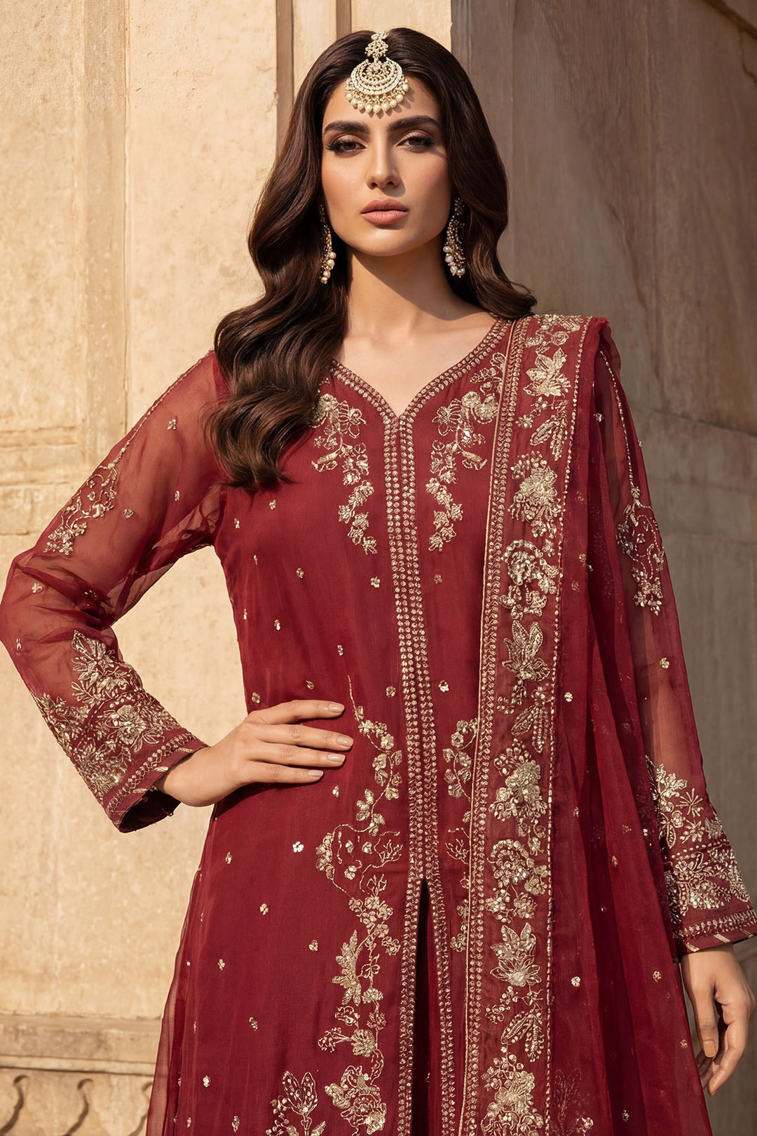 5740-AYRA EMBROIDERED CRINKLE CHIFFON STITCHED