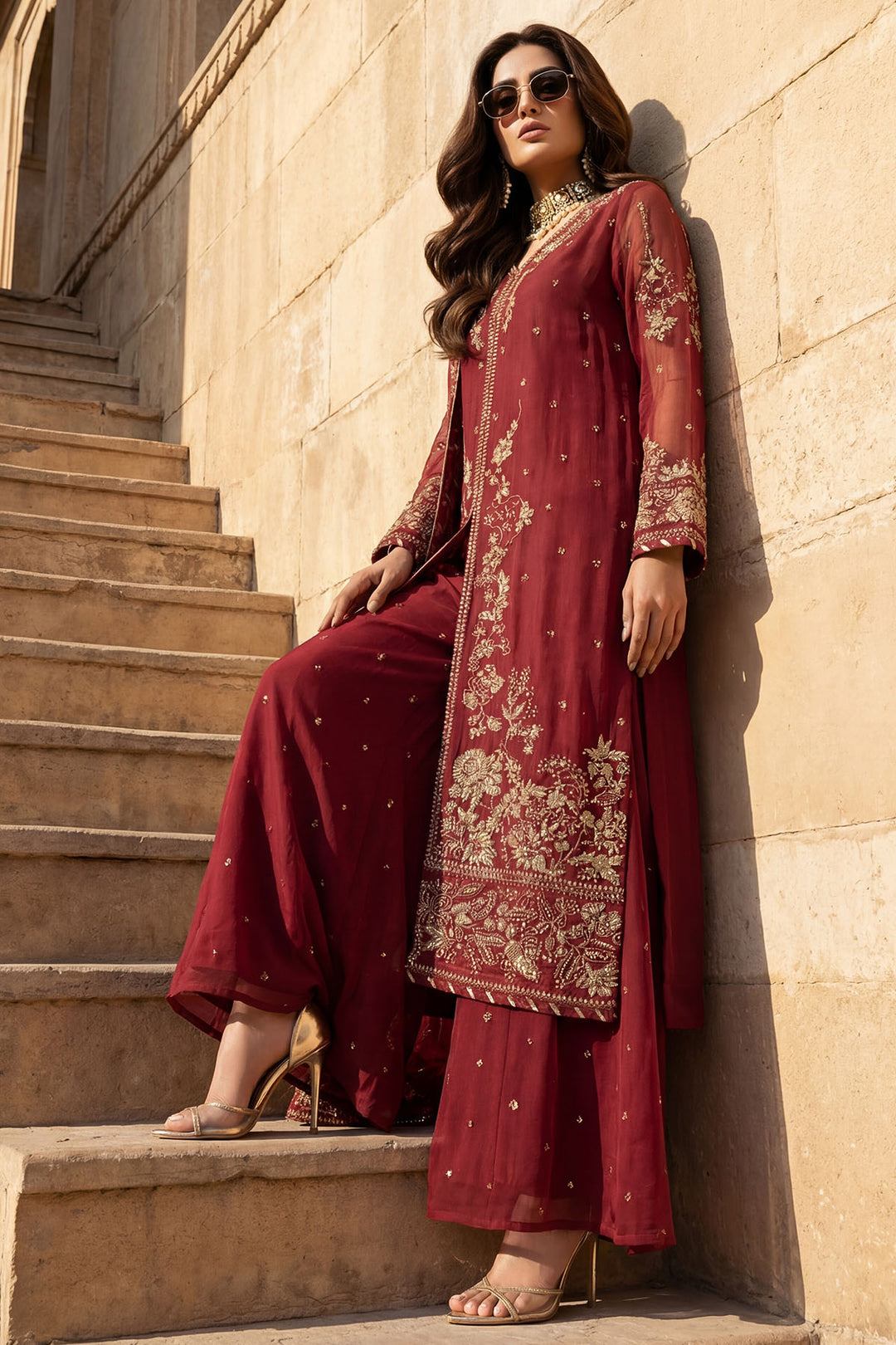 5740-AYRA EMBROIDERED CRINKLE CHIFFON STITCHED