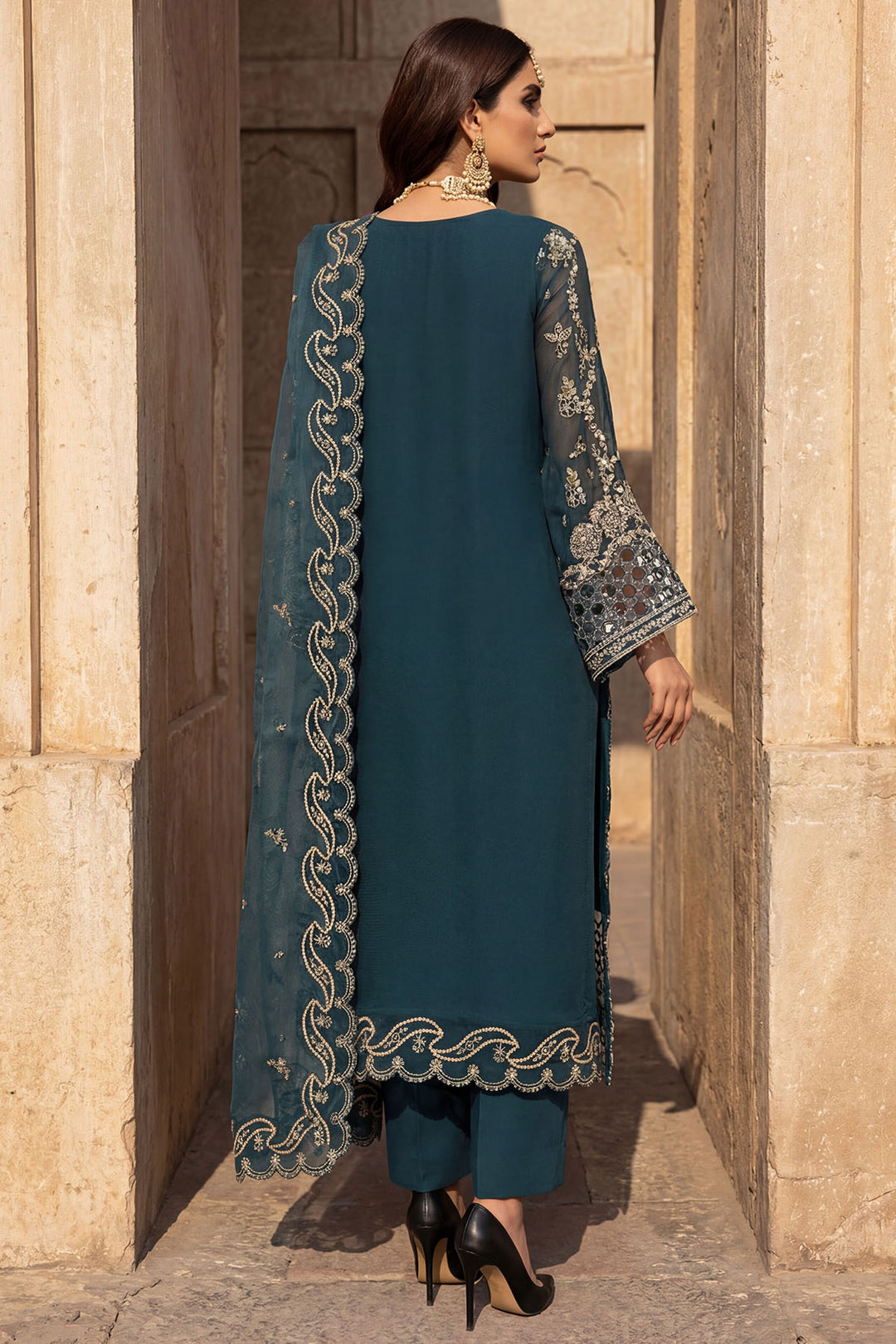 5742-REHA EMBROIDERED CRINKLE CHIFFON STITCHED