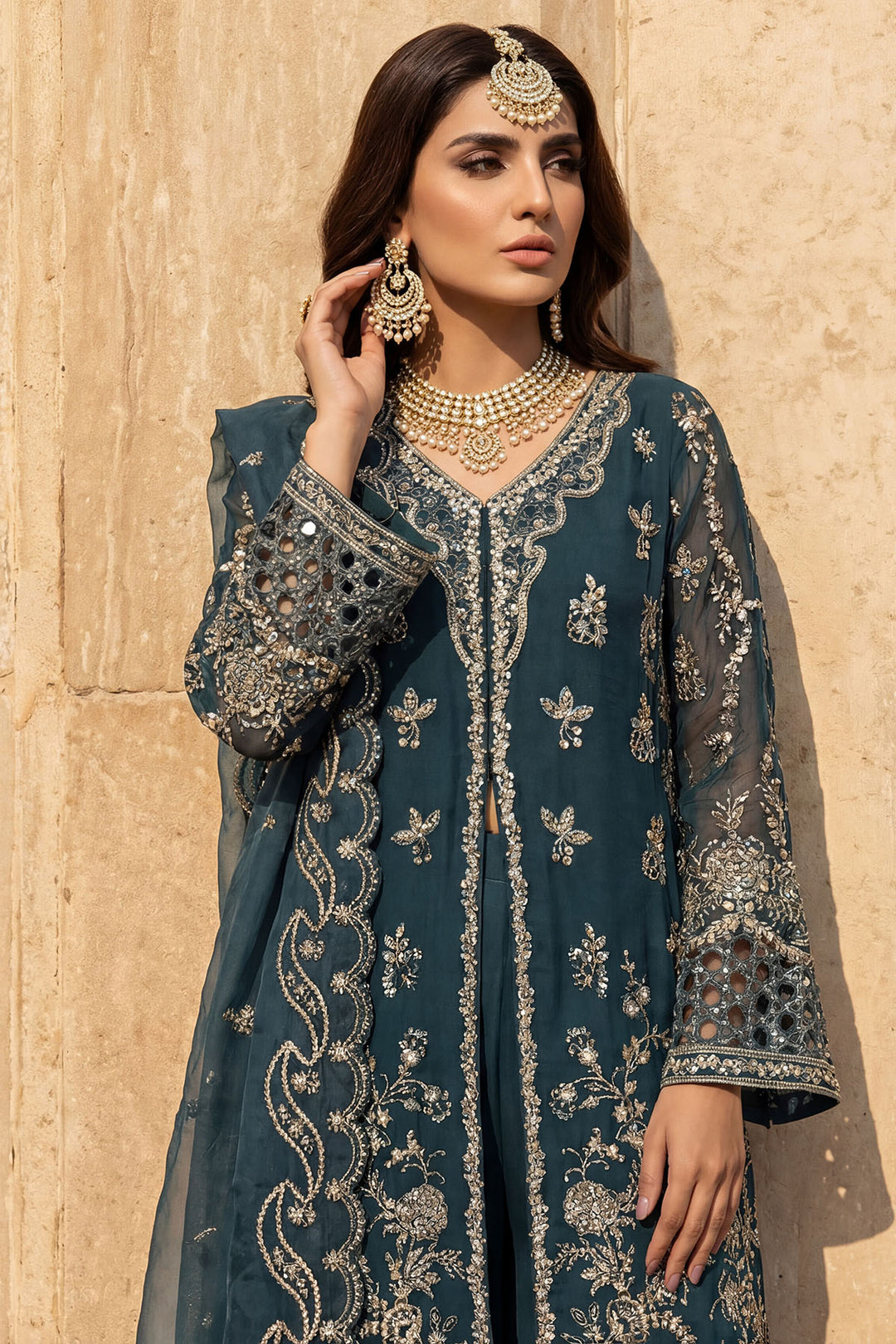 5742-REHA EMBROIDERED CRINKLE CHIFFON STITCHED