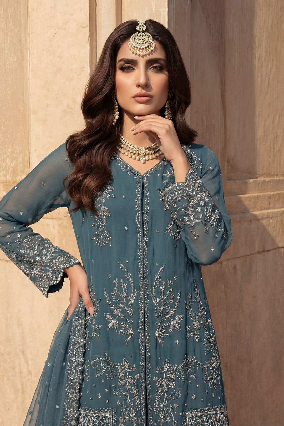 5742-REHA EMBROIDERED CRINKLE CHIFFON STITCHED