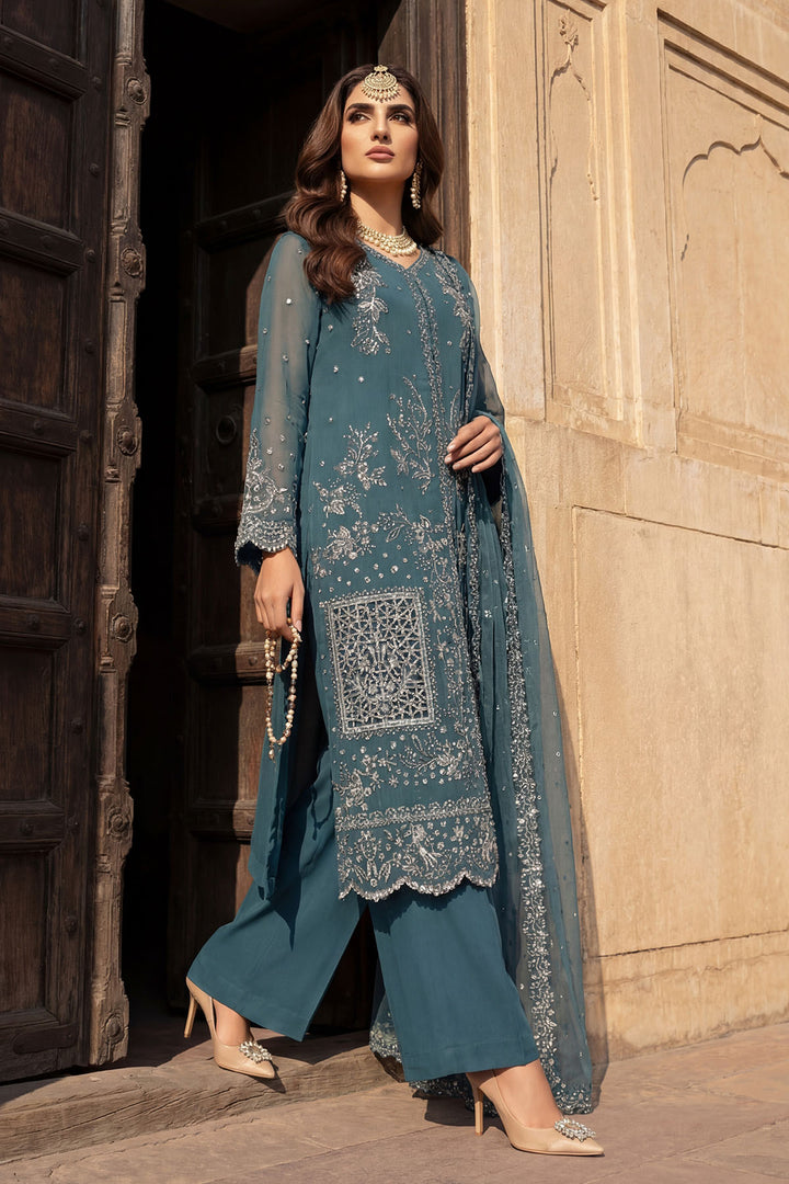 5742-REHA EMBROIDERED CRINKLE CHIFFON STITCHED
