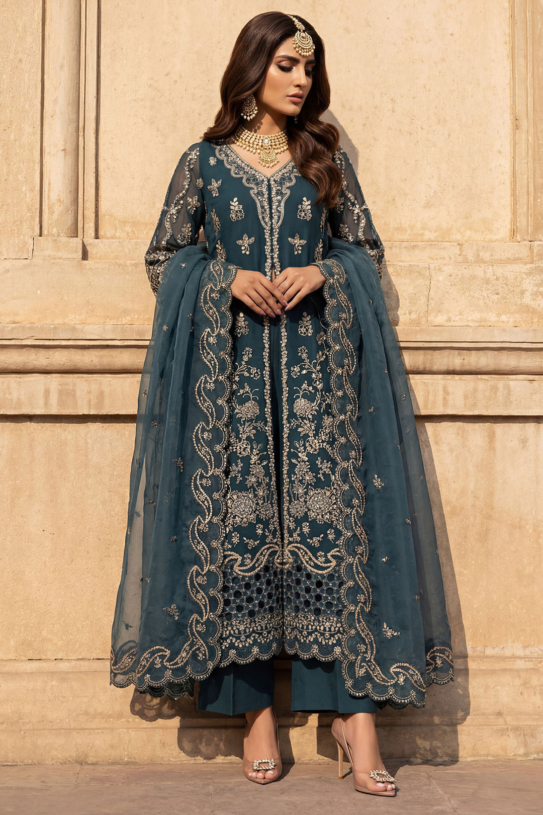 5742-REHA EMBROIDERED CRINKLE CHIFFON STITCHED