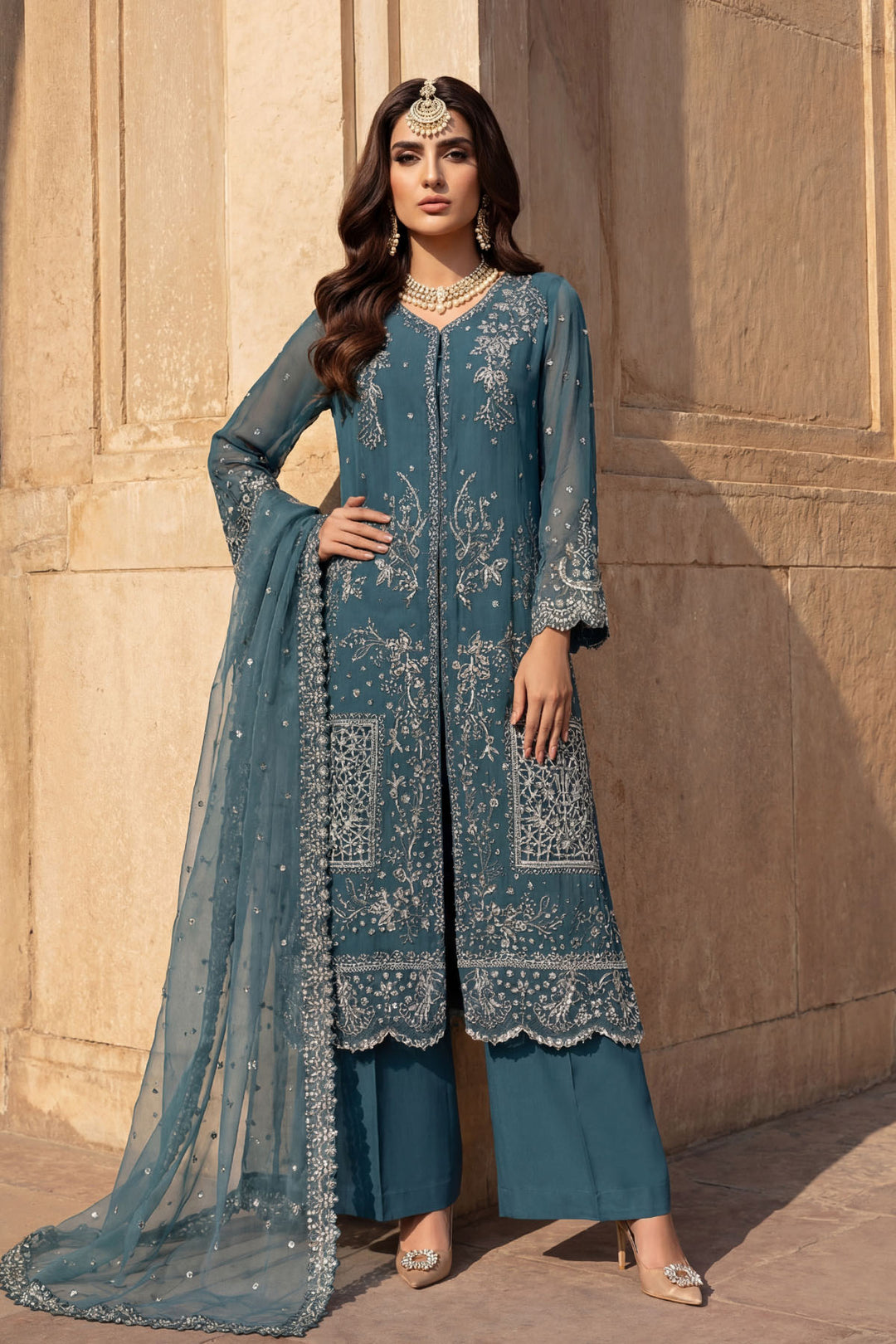 5742-REHA EMBROIDERED CRINKLE CHIFFON STITCHED