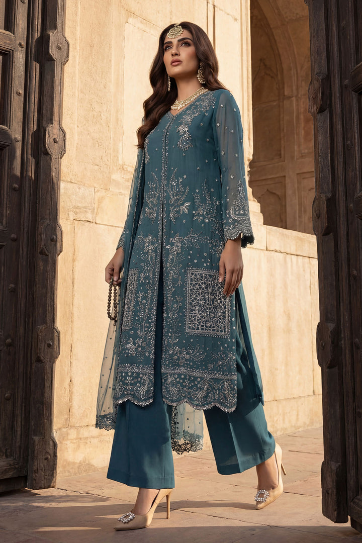 5742-REHA EMBROIDERED CRINKLE CHIFFON STITCHED
