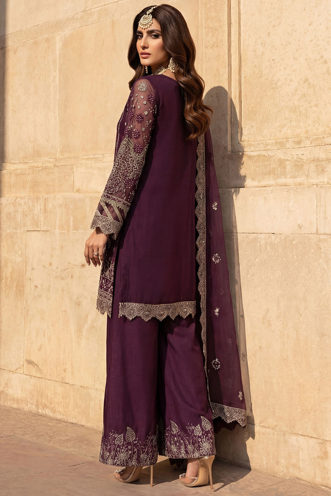 5747-AYLA EMBROIDERED CRINKLE CHIFFON STITCHED