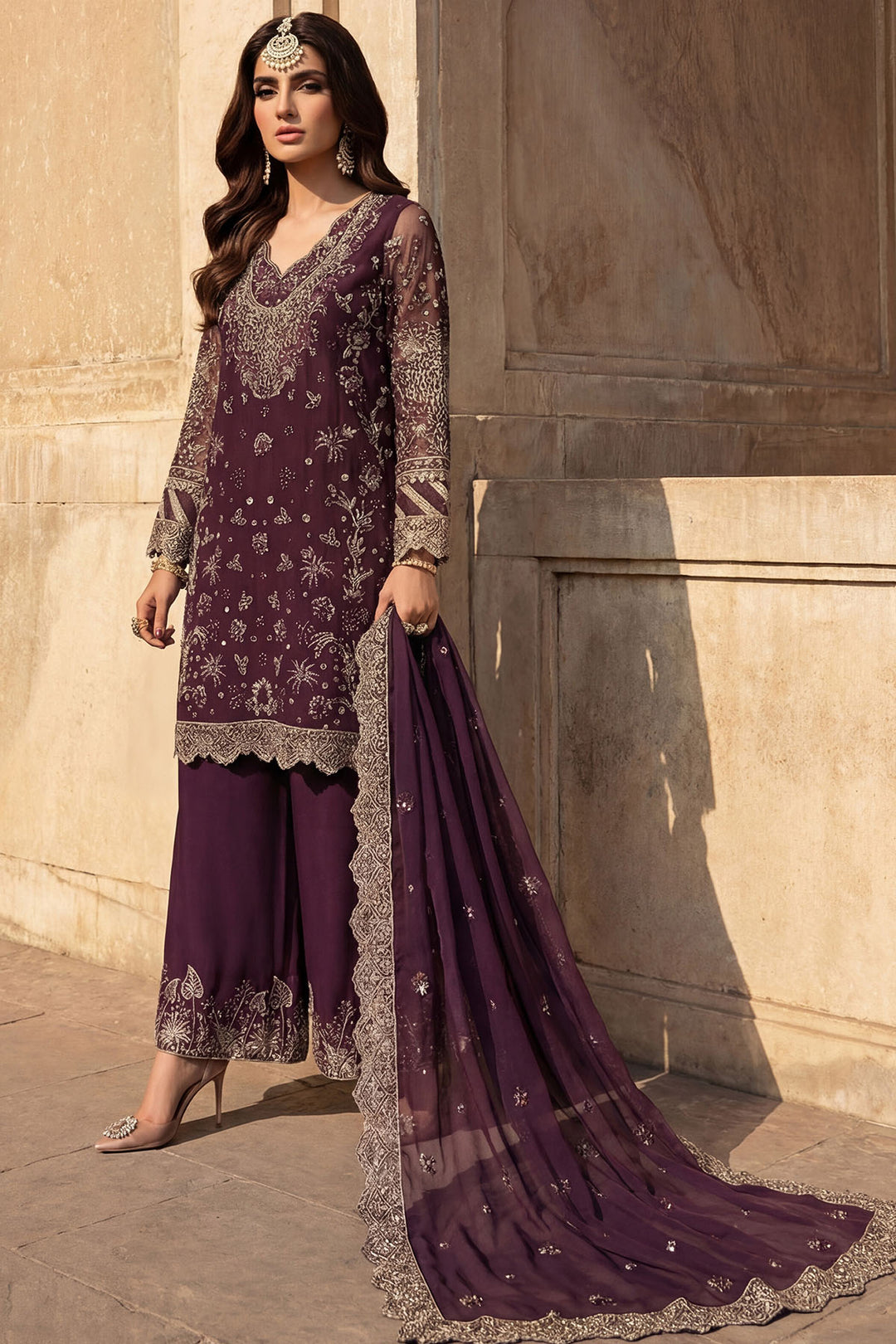 5747-AYLA EMBROIDERED CRINKLE CHIFFON STITCHED