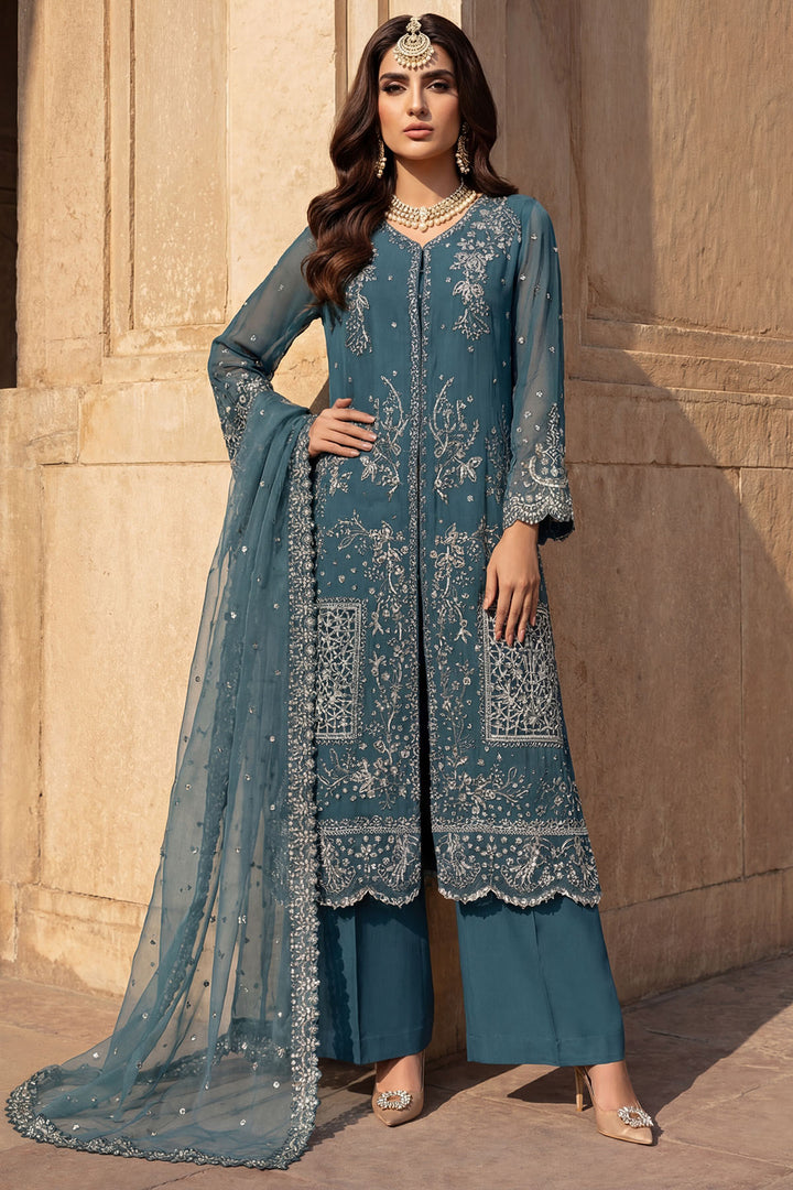 5748-ARZOO EMBROIDERED CRINKLE CHIFFON STITCHED