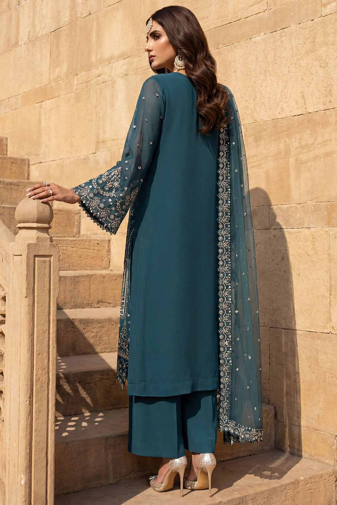 5748-ARZOO EMBROIDERED CRINKLE CHIFFON STITCHED