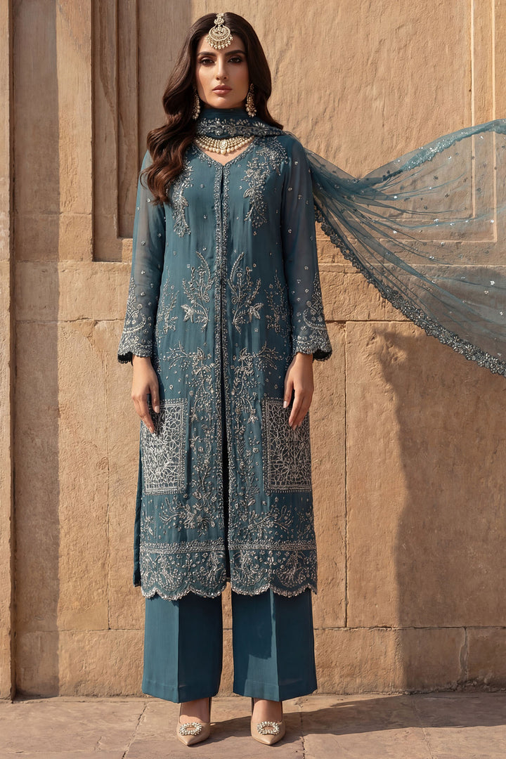 5748-ARZOO EMBROIDERED CRINKLE CHIFFON STITCHED