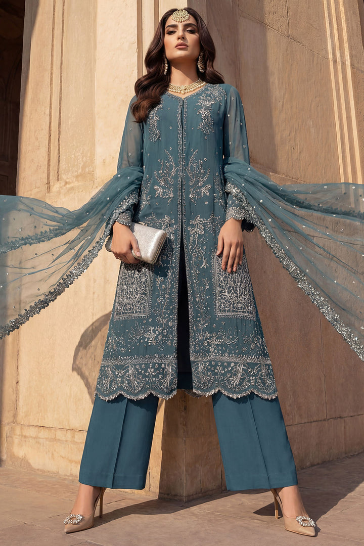 5748-ARZOO EMBROIDERED CRINKLE CHIFFON STITCHED