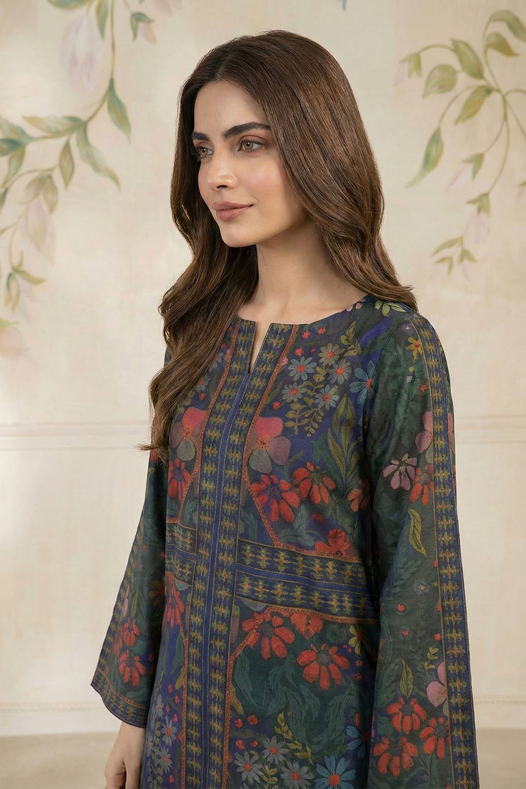 5784-NEZA DIGITAL PRINTED RAW SILK STITCHED