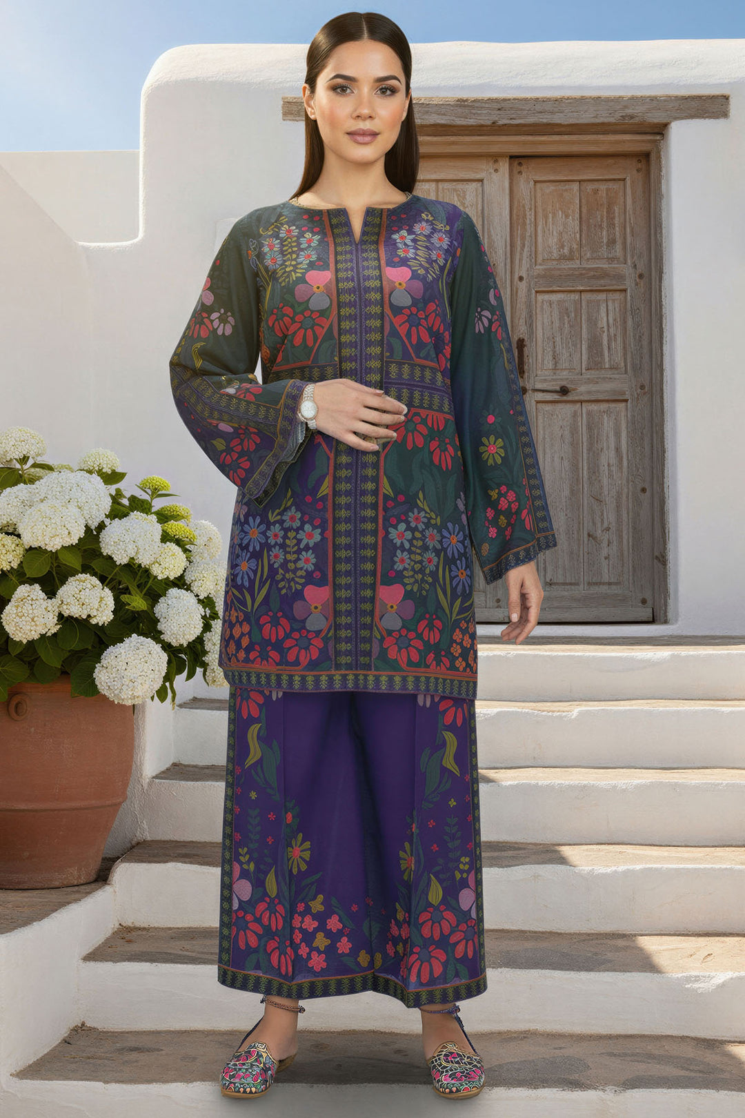 5784-NEZA DIGITAL PRINTED RAW SILK STITCHED