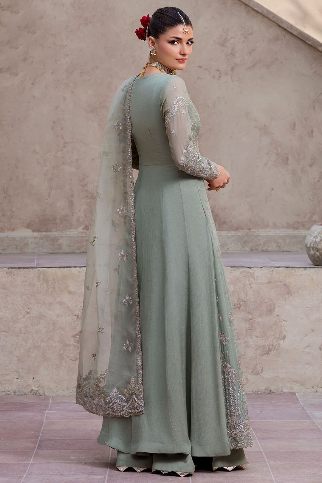 5824-HAZEL EMBROIDERED CRINKLE CHIFFON STITCHED