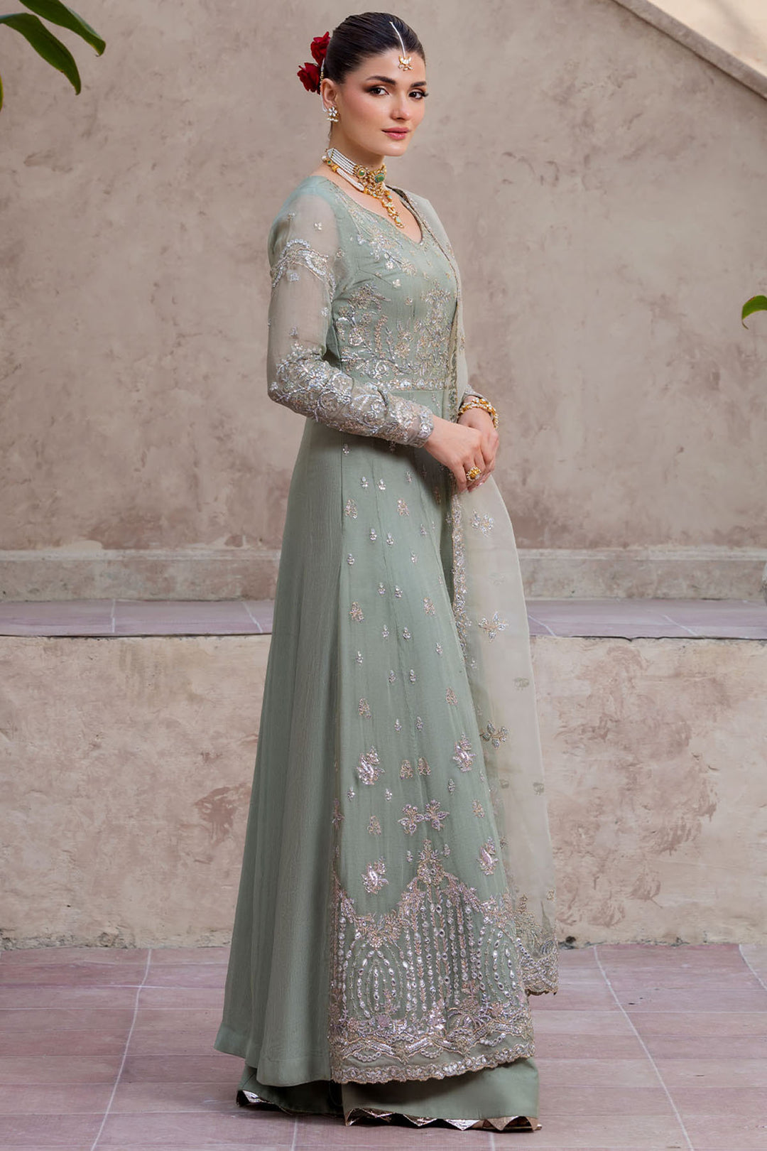5824-HAZEL EMBROIDERED CRINKLE CHIFFON STITCHED
