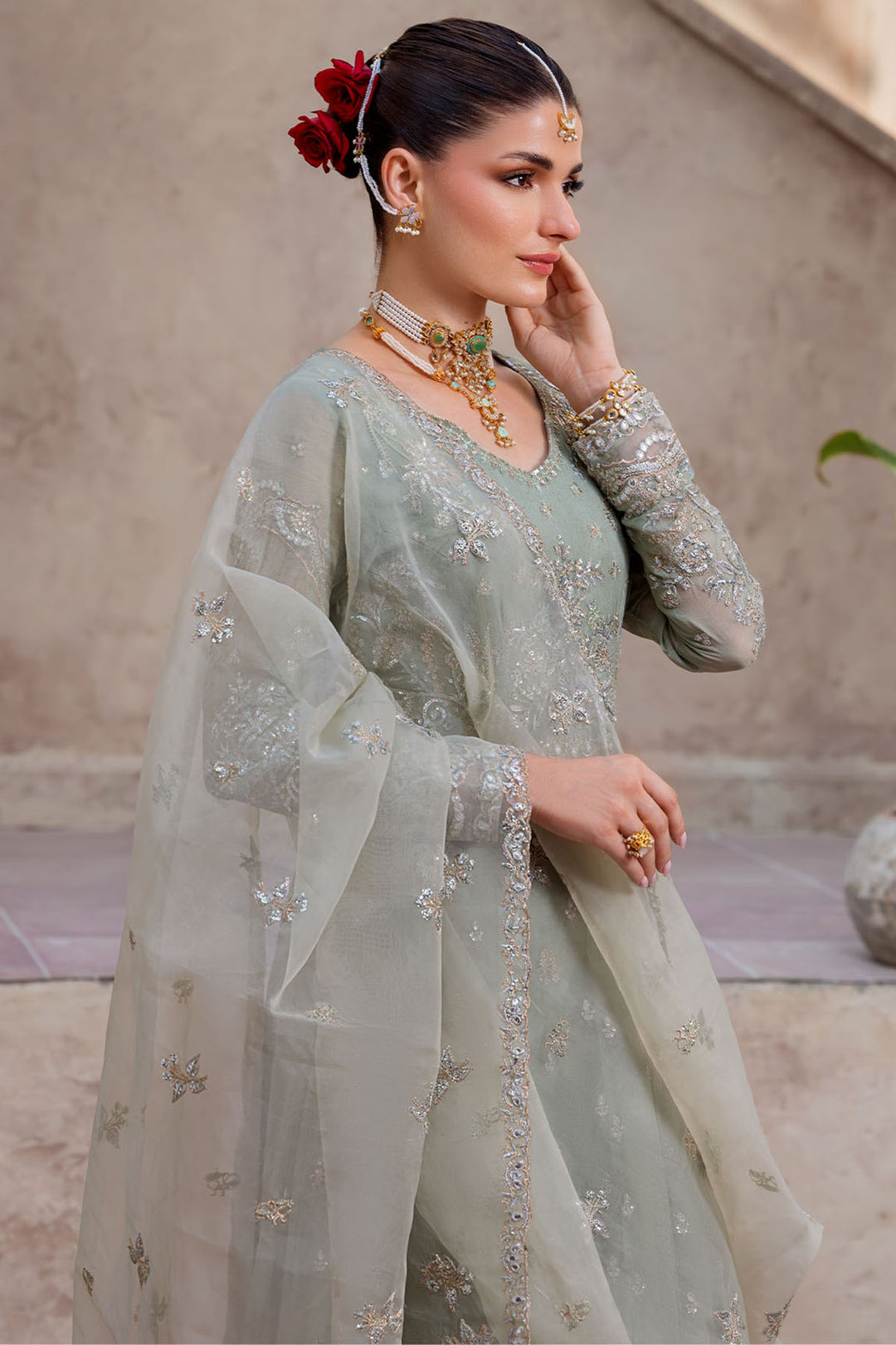 5824-HAZEL EMBROIDERED CRINKLE CHIFFON STITCHED