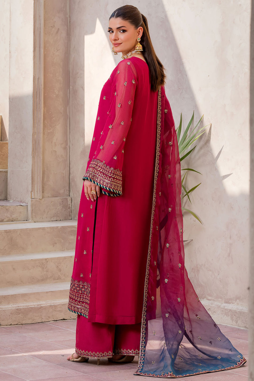 5825-DAISY EMBROIDERED CRINKLE CHIFFON STITCHED