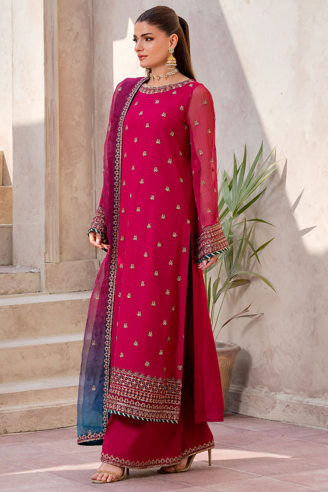 5825-DAISY EMBROIDERED CRINKLE CHIFFON STITCHED