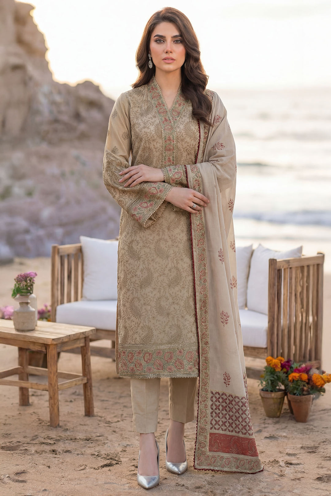5852-INDIGO EMBROIDERED LAWN UNSTITCHED