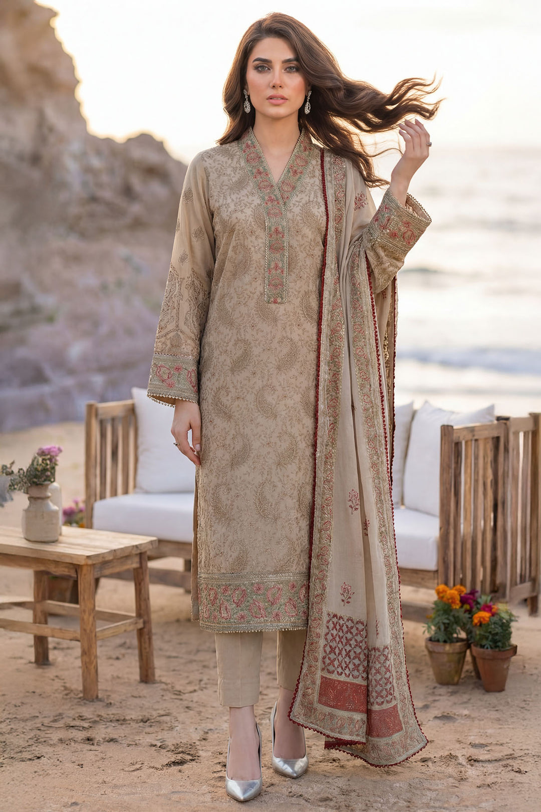 5852-INDIGO EMBROIDERED LAWN UNSTITCHED