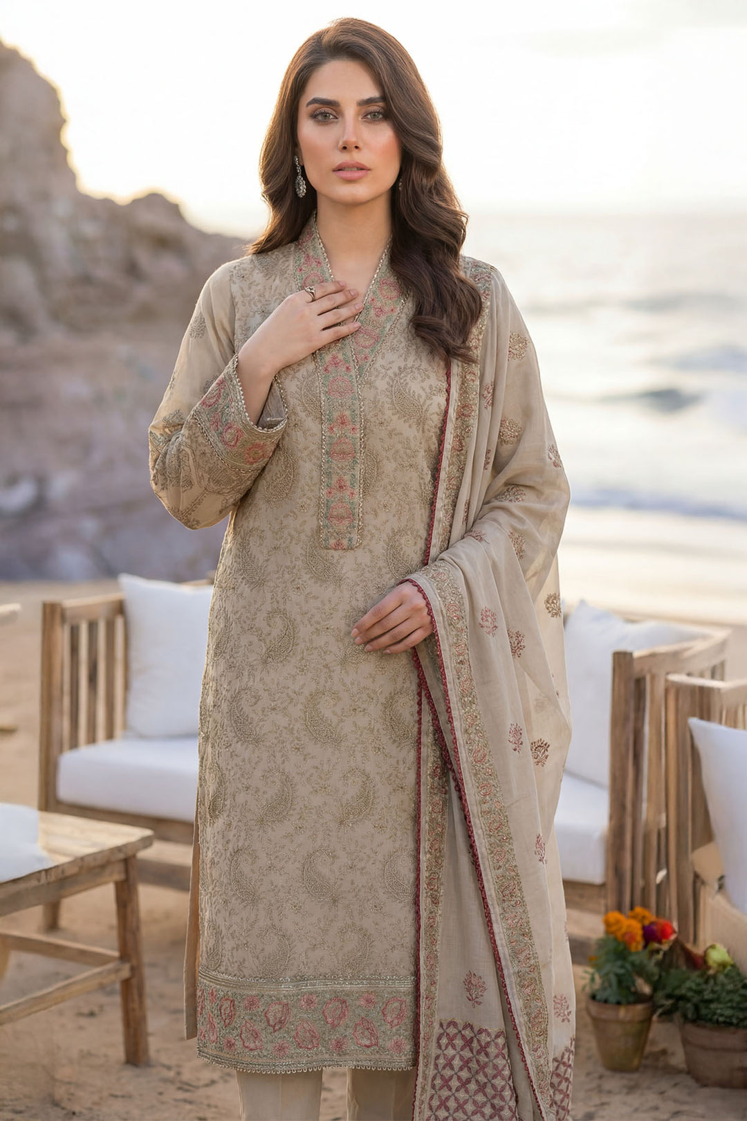 5852-INDIGO EMBROIDERED LAWN UNSTITCHED