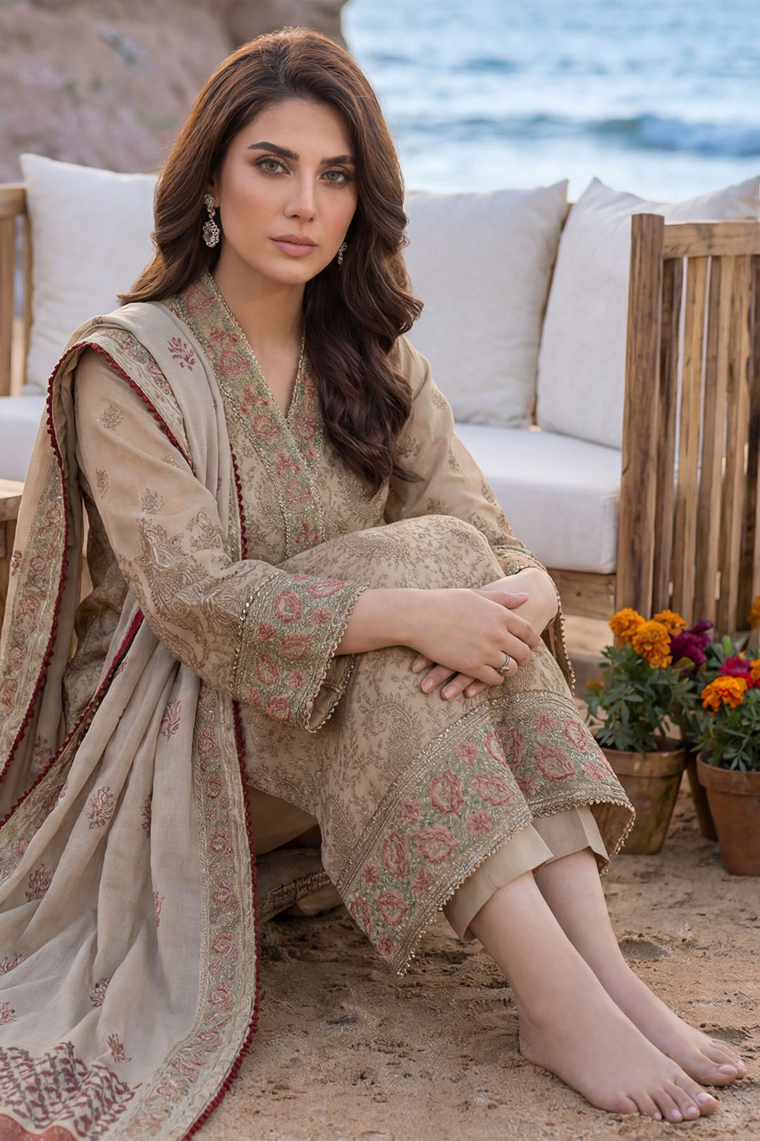 5852-INDIGO EMBROIDERED LAWN UNSTITCHED