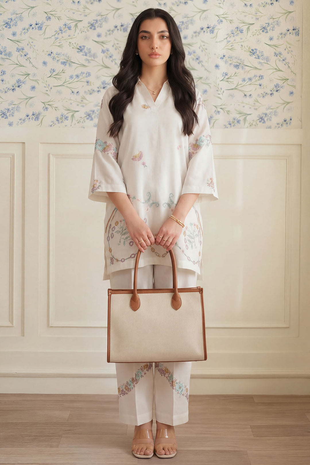 5946-INDIGO EMBROIDERED CAMBRIC STITCHED