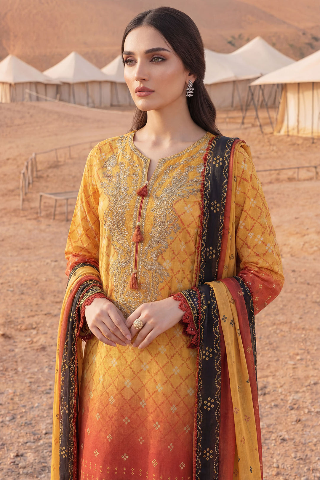 5977-SAFFRON EMBROIDERED LAWN UNSTITCHED