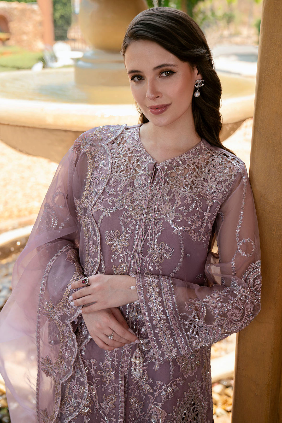 6072-CARNTION EMBROIDERED ORGANZA UNSTITCHED