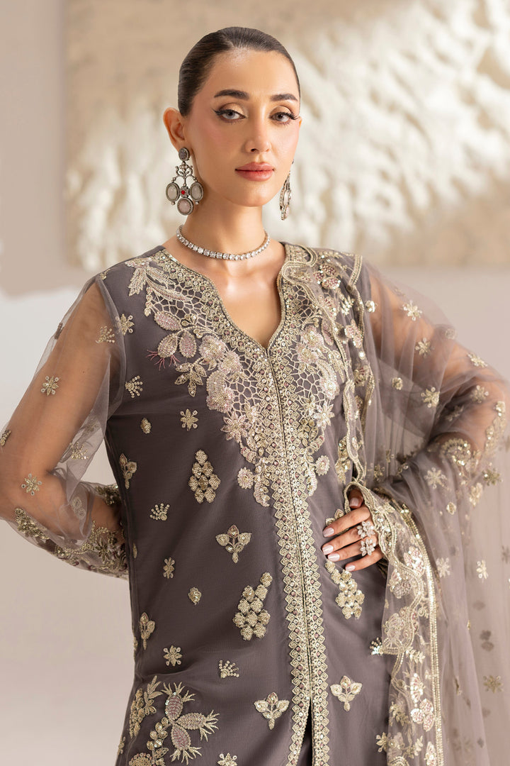 6073-LUNA EMBROIDERED SILK NET STITCHED