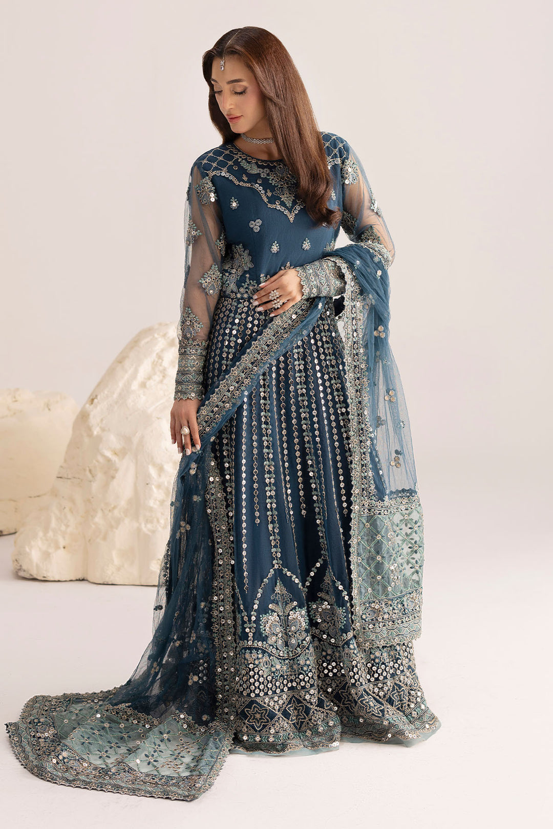 6079-NORA EMBROIDERED SILK NET UNSTITCHED