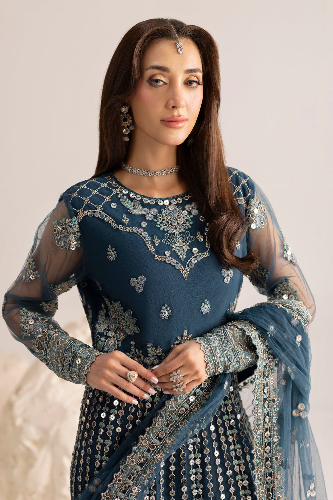 6079-NORA EMBROIDERED SILK NET UNSTITCHED