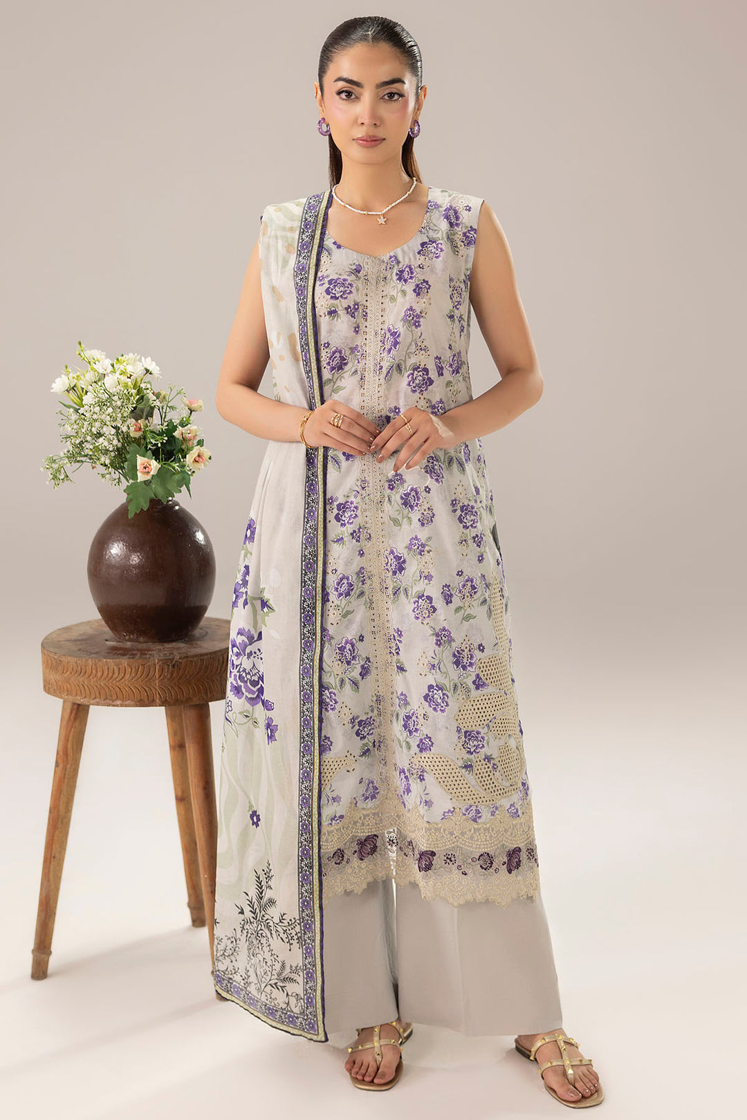 6135-HAZEL EMBROIDERED LAWN STITCHED