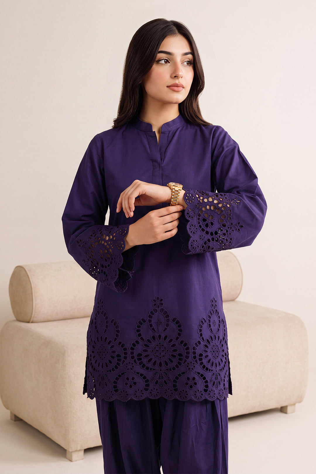 6190-HAYAM EMBROIDERED LAWN STITCHED
