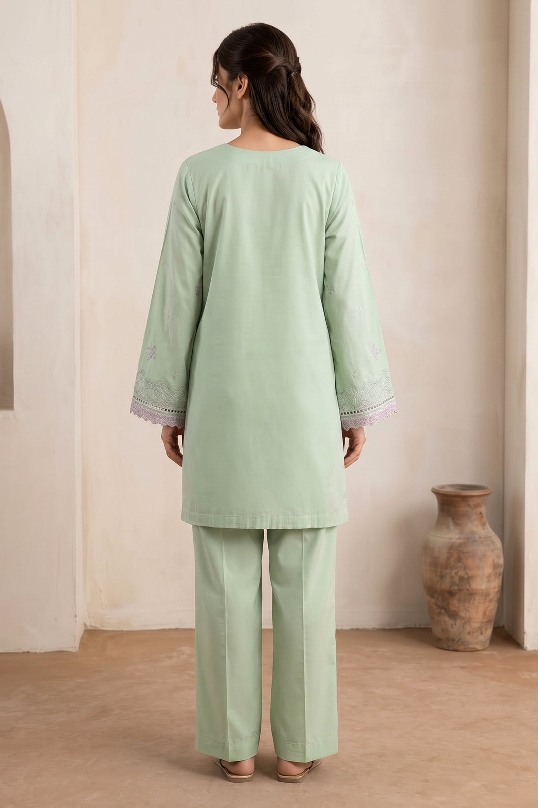 6237-OLIVE EMBROIDERED LAWN STITCHED