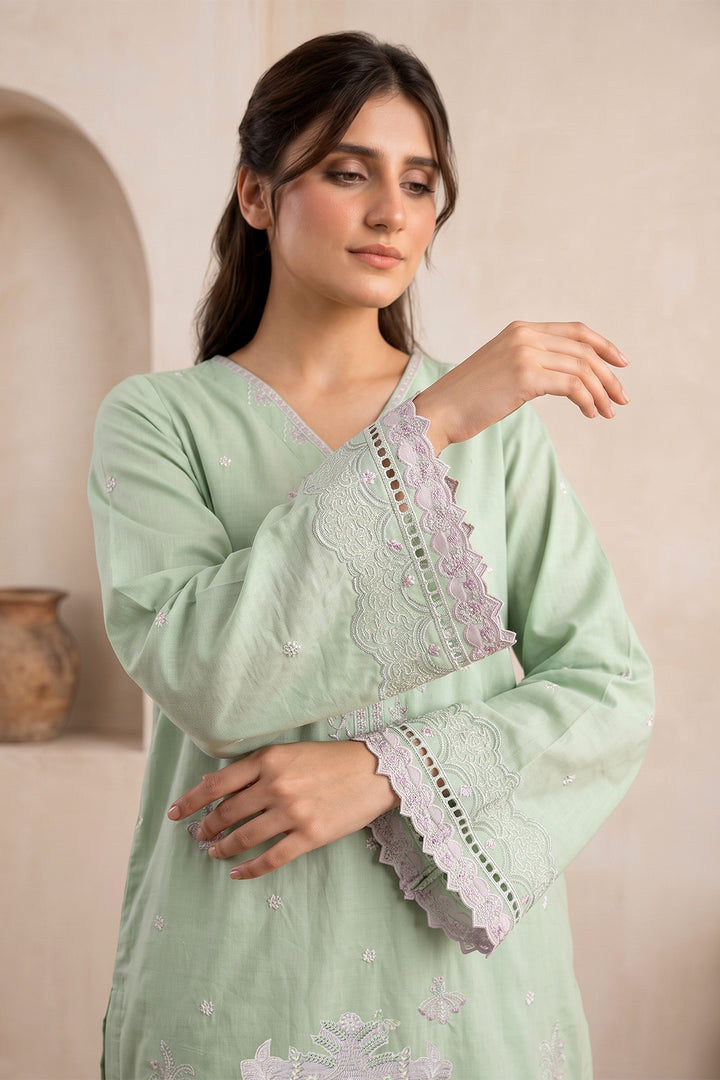 6237-OLIVE EMBROIDERED LAWN STITCHED