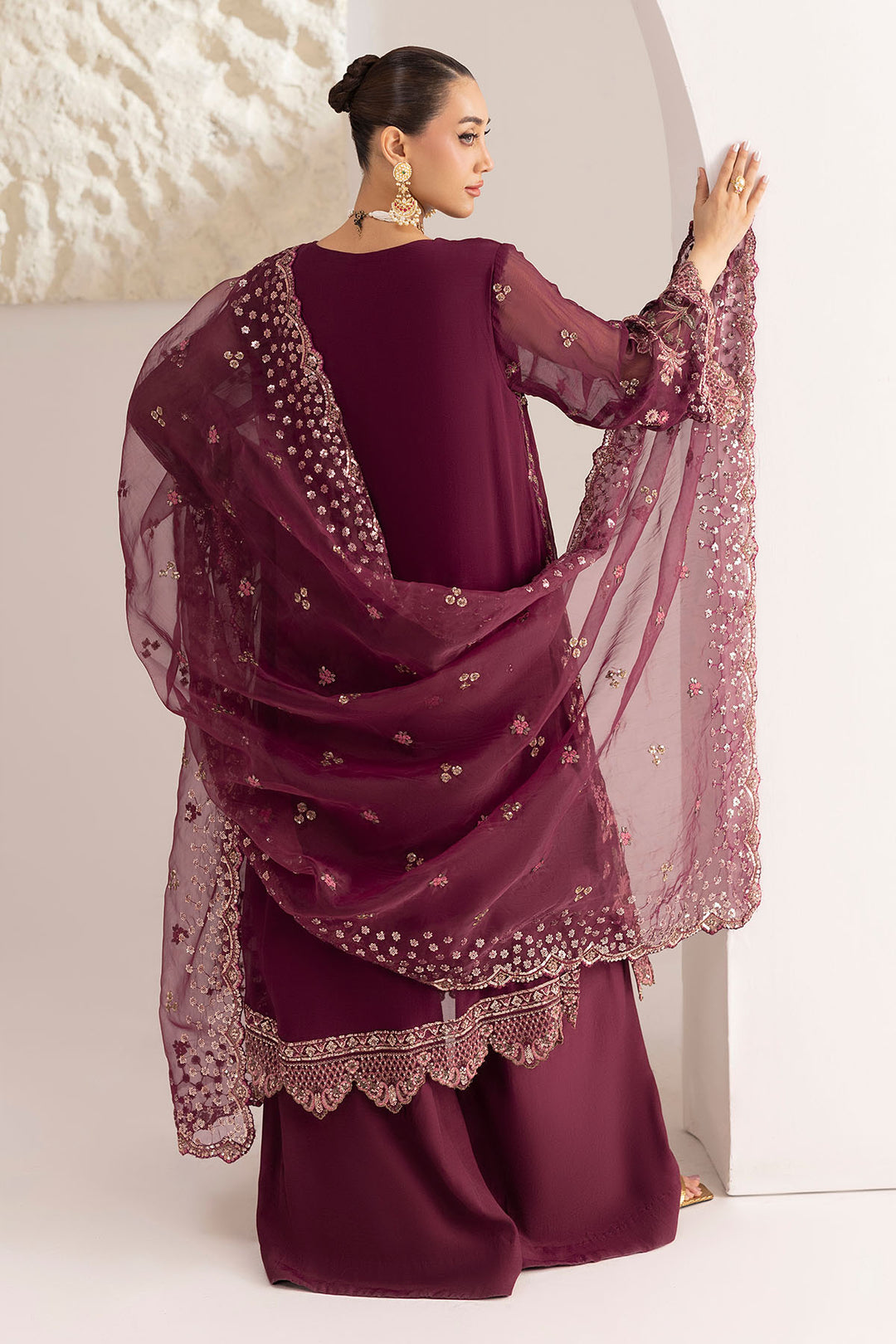 6260-FAWN EMBROIDERED CRINKLE CHIFFON UNSTITCHED