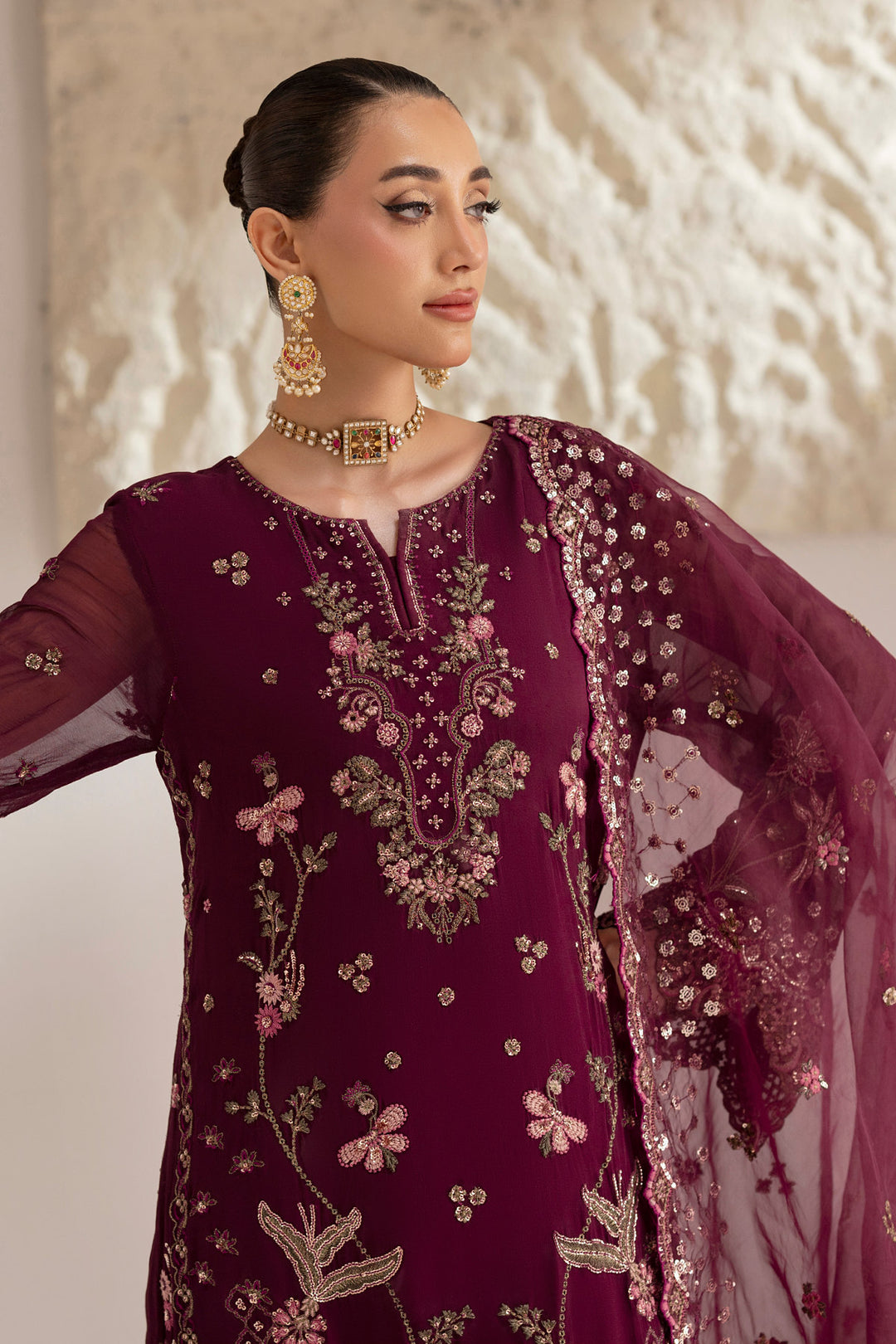 6260-FAWN EMBROIDERED CRINKLE CHIFFON UNSTITCHED