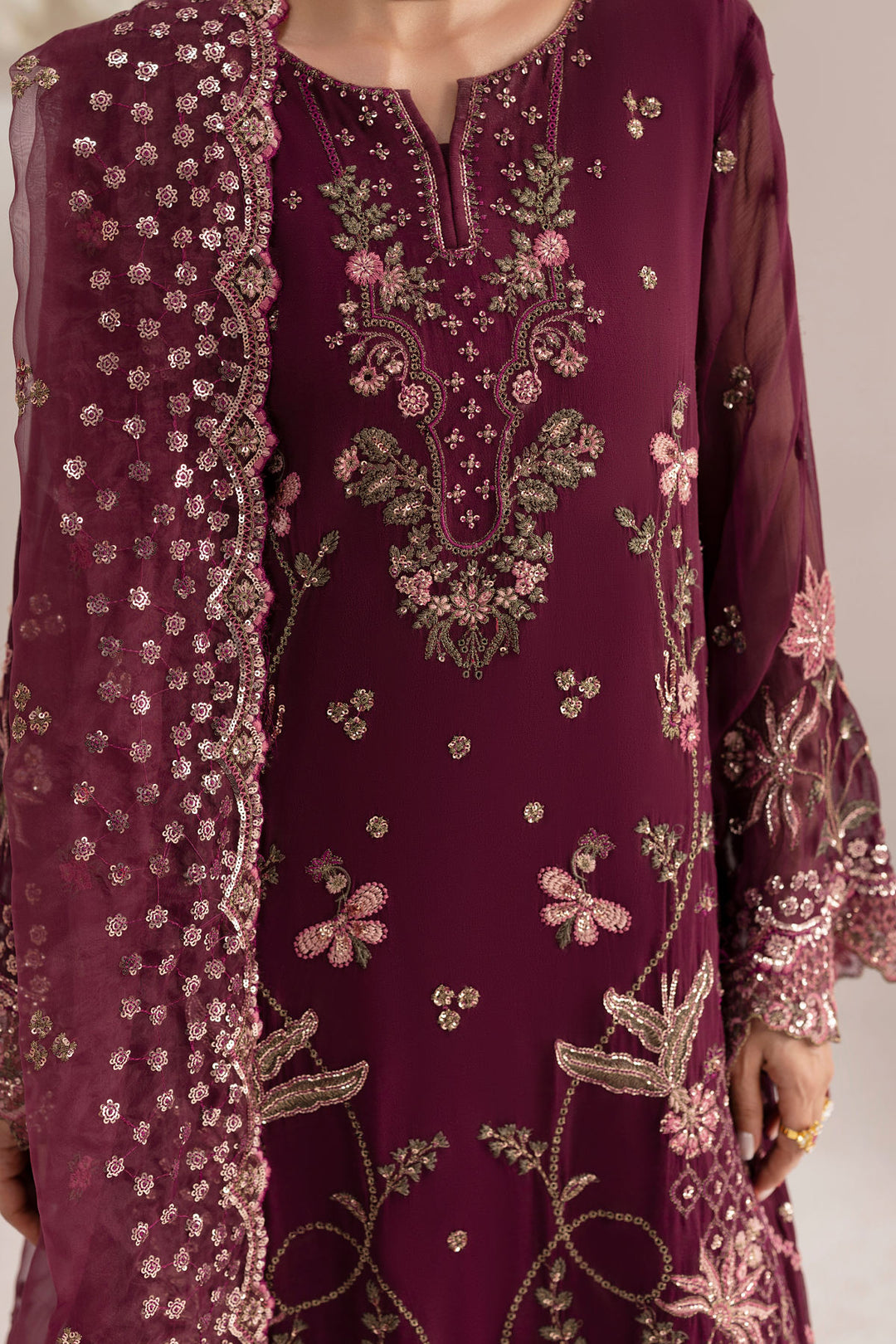 6260-FAWN EMBROIDERED CRINKLE CHIFFON UNSTITCHED