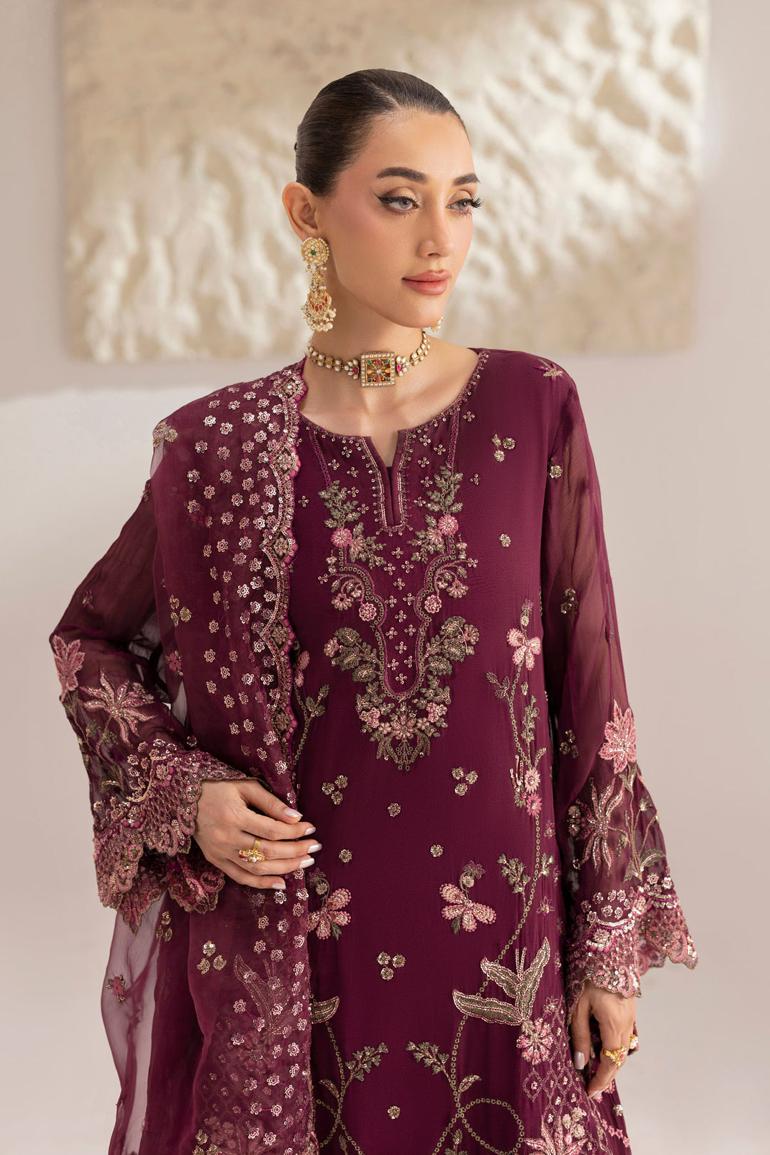 6260-FAWN EMBROIDERED CRINKLE CHIFFON UNSTITCHED