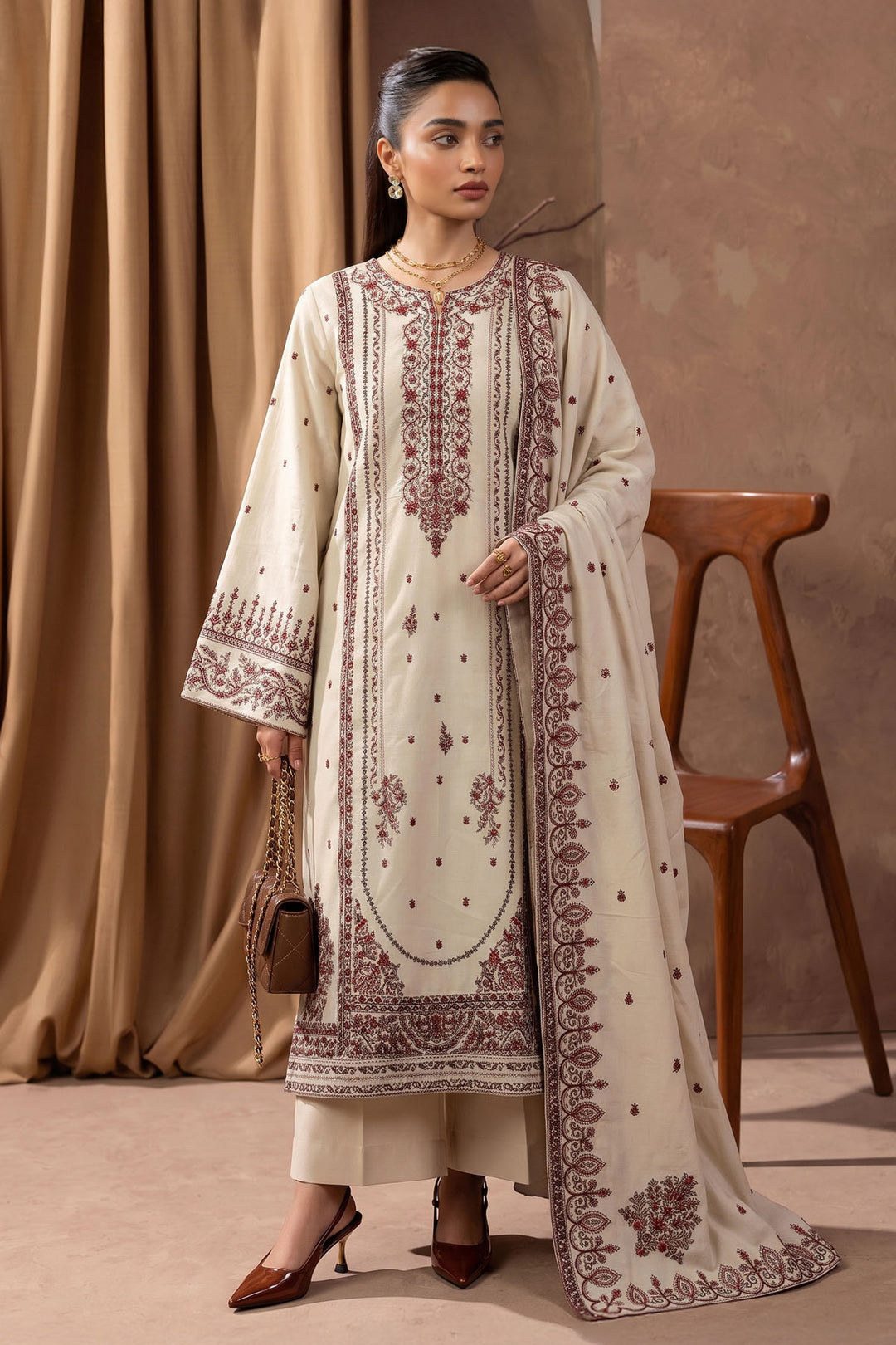 6275-AFRA EMBROIDERED KHADDAR STITCHED